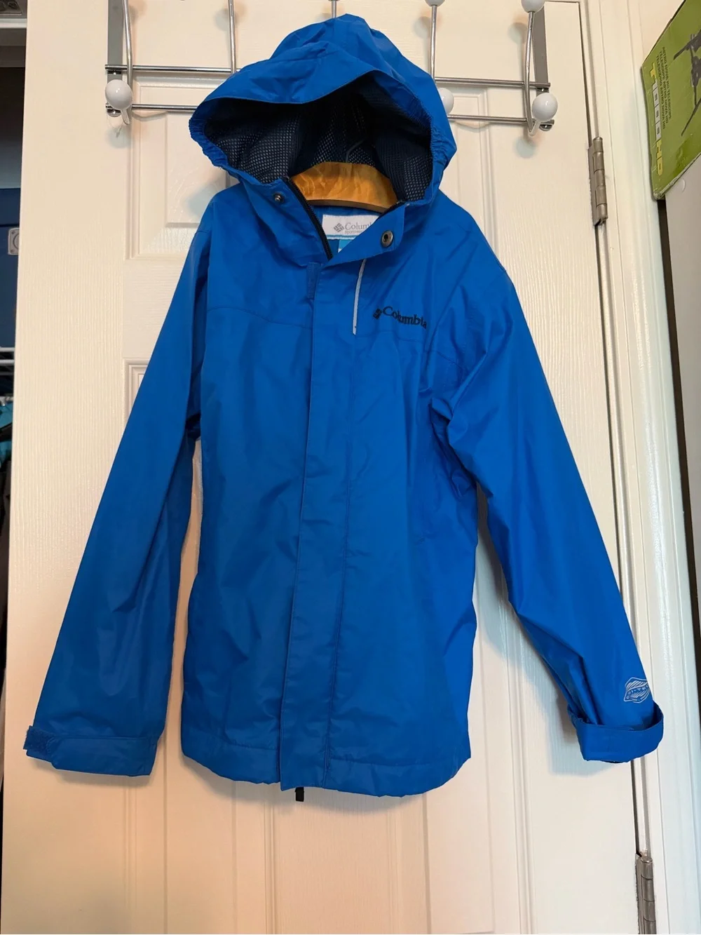 Columbia Boys Blue Hooded Rain Jacket Mesh Lined Size S 8